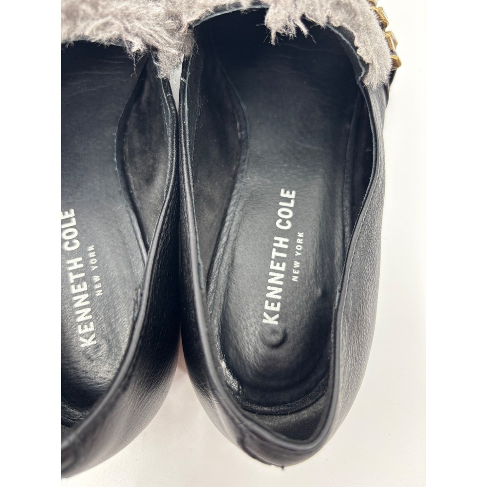 Kenneth Cole NY Black Leather Chain Fur Loafers Mules Size 7 Quiet Luxury - Picture 4 of 14